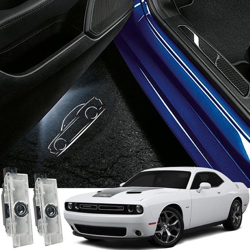 JUNMEI 2PCS Never Fade Door Lights Logo for Dodge Challenger 2015-present, Courtesy LED Welcome Puddle Projection Light Lamps Accessories (CAR) - Image 1